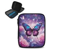 Uacyareni Custodia per uncinetto con farfalla viola e rosa, vuota, rotonda, organizer per ferri da maglia, custodia leggera per uncinetto