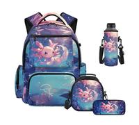 Uacyareni Grande zaino per la scuola per bambini, set da 4 con borsa termica per il pranzo, portapenne, custodia per bottiglia d'acqua, Mochila Para Niñas, Medusa Ocean Axolotl, Zainetto