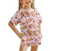 Uacyareni - Pigiama da bambina, pantaloncini estivi, set comodo da 2 pezzi, abbigliamento da notte 3-16, 6 anni