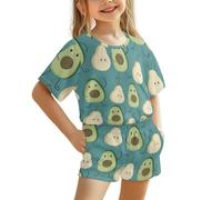 Uacyareni Pigiama estivo da bambina, set da 2 pezzi con maglietta a maniche corte e pantaloncini, Motivo avocado., 14 anni