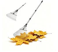 Uadme Rastrello da giardino, rastrello in metallo resistente per foglie, manico lungo 76,2 - 152,4 cm, con testa espandibile da 20,3 a 43,2 cm, piccoli rastrelli pieghevoli per prati, giardinaggio