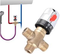 Uadme Valvola miscelatrice termostatica Valvola miscelatrice termostatica a 3 vie in ottone massiccio 15 mm sensibile alla temperatura del tubo del lavabo Miscelatore doccia con connettore 1/2"G