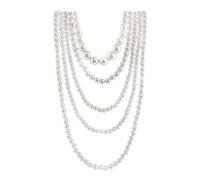 UAIAGM Collana di perle da donna Collane di perle multifila lunghe impilate Collane di perle bianche imitazione voluminose vintage per donne stile 1920s Flapper