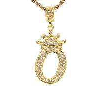 UALGL Collana con lettere A-Z e corona per uomo e donna, placcata in oro 18 carati, con catenina da 58 cm, stile hip hop, con nome, idea regalo per la mamma, 18 carati, Zirconie sintetico