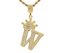 UALGL Collana con lettere A-Z e corona per uomo e donna, placcata in oro 18 carati, con catenina da 58 cm, stile hip hop, con nome, idea regalo per la mamma, 23.63 inches (chain) + pendant size, 18