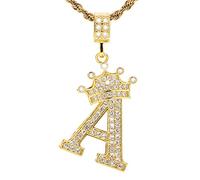 UALGL Collana con lettere A-Z e corona per uomo e donna, placcata in oro 18 carati, con catenina da 58 cm, stile hip hop, con nome, idea regalo per la mamma, 23.63 inches, 18 carati, Zirconie