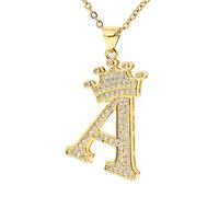 UALGL Collana con lettere A-Z e corona per uomo e donna, placcata in oro 18 carati, con catenina da 58 cm, stile hip hop, regalo per la mamma (giallo a)