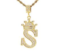 UALGL Collana con lettere A-Z e corona per uomo e donna, placcata in oro 18 carati, con catenina da 58 cm, stile hip hop, con nome, idea regalo per la mamma, Rame, Zirconie sintetico