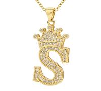 UALGL Collana con lettere A-Z e corona per uomo e donna, placcata in oro 18 carati, con catenina da 58 cm, stile hip hop, idea regalo per la mamma (giallo-s)