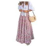 UALXPAO Gonna a Fiori Gonne for Donna con Stampa Floreale, Gonna Lunga Elastico in Vita(Pink,S)