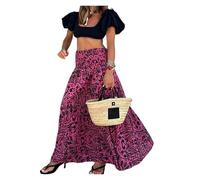 UALXPAO Gonna a Fiori Gonne for Donna con Stampa Floreale, Gonna Lunga Elastico in Vita(Rose Red,S)