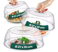 uandu Campana Microonde Set di 3 Ø 27 cm - Coperchio antispruzzo | Altezza 10 cm, plastica rigida trasparente, senza BPA, prese d'aria vapore, maniglia, lavabile in lavastoviglie