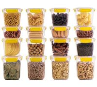 Uandu Lock & Fresh - Set di 16 barattoli con coperchio per alimenti, adatti al microonde e al congelatore, contenitori con coperchio, scatola per la cucina, contenitori ermetici, colore giallo