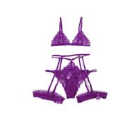 UANGLI Set di Lingerie in Pizzo Floreale con Bordi smerlati, Reggiseno con Scollatura Profonda, Reggicalze, Mutandine ritagliate, Intimo da Donna