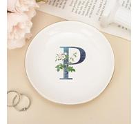 UanMere Portagioie con iniziali P, monogramma gioielli piatto per collana orecchini, monogramma verde scuro fiori fidanzamento compleanno festa della mamma regali per nipote, fidanzata, donne, sorelle