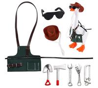 Uanqfegy Mini Completi da Oca da Scrivania - Mini Accessori per Abbigliamento da Scrivania Stile Lavoratore, Set di Cappello e Grembiule da 7 Pollici per Ufficio Domestico (Senza Oche), Style-3