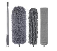 Uanratg Kit di Spolverino in Microfibra da 4 Pezzi con di Prolunga 30-110 Pollici Spolverino Grigio per Soffitti Alti per Soffitti Alti per Pulire Ragnatele, Tende, Mobili, Auto