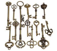 Uanratg Set di 18 Antichi Vintage Antico Aspetto Bronzo Scheletro Chiave Cuore Serratura Pendente