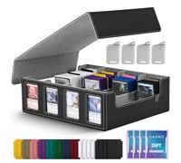 UAONO MTG Deck Box per display Commander, custodia per carte da collezione 2400+, in pelle, chiusura magnetica, adatta per carte MTG, YuGiOh e Sport (nero e grigio)