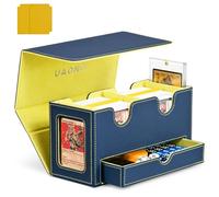 UAONO MTG Deck Box, scatola doppia per carte con 2 display comandante e vassoio a cubo, adatta per 200 carte doppie, organizer per carte sportive CCG TCG (blu e giallo)