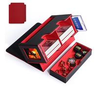 UAONO Scatola per carte MTG, doppia scatola portaoggetti con 2 display Commander e 1 vassoio per dadi, adatta a oltre 200 carte a doppia manica, organizer per carte sportive CCG TCG (nero rosso)