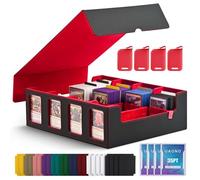 UAONO Scatola portaoggetti per carte collezionabili Commander, 2400+ MTG Deck Box con 4 caricatori superiori, custodia per carte sportive Magic PTCG (nero e rosso)