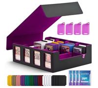 UAONO Scatola portaoggetti per carte collezionabili Commander, 2400+ MTG Deck Box con 4 caricatori superiori, custodia per carte sportive Magic PTCG (nero e viola)