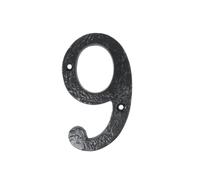 UAP Numeri civici da 10,2 cm in ferro nero, fissaggio a vite per porta d'ingresso, numero indirizzo rustico da avvitare per porte e cancelli, realizzati in ghisa solida (numero 9)