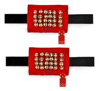 UAPAN Cavigliere Ghungroo in velluto rosso a 4 fili con velcro per danza kathak, cavigliere musicali indiane classiche (24+24)