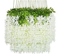 U'Artlines 24 pezzo/lotto 110cm fiore di seta artificiale fiori finti Glicine Vine appeso Garland for home Garden party wedding Decor simulazione fiore (24Pezzi/lotto, 110 cm, bianco)