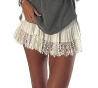 UAURORAO Gonna da donna in pizzo mezza slip elastica Y2k floreale velata mini gonna increspata plissettata sottogonna camicia Extender, Bianco plissettato, XL