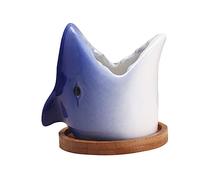 UAUWBRZ Grande Bocca Fioriera a forma di squalo, cactus, pesce, piccole piante grasse, piante grasse, animali, cactus, carino, argilla ceramica (blu)
