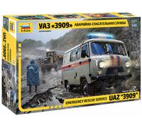 Uaz 3909 Emergency Rescue Car 100% Nuovi Stampi 1:43 Plastic Model Kit ZVEZDA