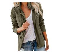 UBALDI Womens Multi Pockets Military Jacket,Cotton Casual Work Utility Safety,Utility Button Down Denim Jean C oat (Green,XL)