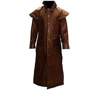 UbAli Cappotto lungo da uomo in vera pelle Steampunk Trench Matrix nero e marrone cappotto spolverino equitazione caccia, Marrone, XXL