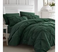 Ubauba Set di biancheria da letto king size, 7 pezzi, con lenzuola, verde scuro, smeraldo, per letto plissettato in una borsa, per tutte le stagioni, set di biancheria da letto con piumone (verde
