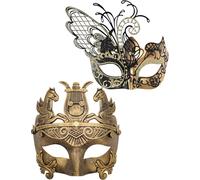 Ubauta Maschera da donna farfalla d'oro e maschera da uomo guerriero greco Maschere di coppia in maschera veneziana, per Mardi Gras/festa/ballo di fine anno