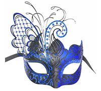 Ubauta Maschera da donna veneziana in metallo con strass blu/nero per feste in maschera/mardi gras/palla in costume sexy/matrimonio