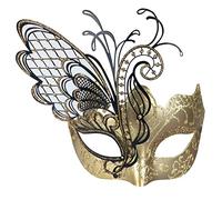 Ubauta Maschera da donna veneziana in metallo con strass color oro per maschera/festa martedì grasso/costume sexy/matrimonio