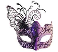 Ubauta Maschera da donna veneziana in metallo con strass farfalla rosa/viola per feste in maschera/mardi gras/palla in costume sexy/matrimonio