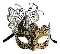 Ubauta Maschera da donna veneziana in metallo con strass in metallo dorato/nero per feste in maschera/mardi gras/palla in costume sexy/matrimonio