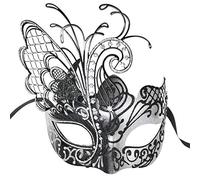 Ubauta Maschera da donna veneziana in metallo con strass in metallo/farfalla nera per feste in maschera/mardi gras/palla in costume sexy/matrimonio