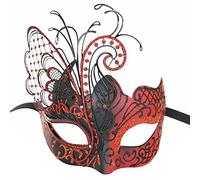 Ubauta Maschera da donna veneziana in metallo con strass rosso/nero per feste in maschera/mardi gras/palla in costume sexy/matrimonio