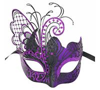 Ubauta Maschera da donna veneziana in metallo con strass viola/nero per feste in maschera/mardi gras/palla in costume sexy/matrimonio