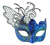 Ubauta Maschera in maschera da donna per feste in costume: blu ciano farfalla maschere in metallo Mardi Gras Halloween palla per adulti veneziane coppie accessori decorazione da parete per matrimoni.