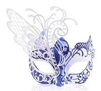 Ubauta Maschera in maschera da donna per feste in costume: maschere in metallo blu bianco farfalla martedì grasso Halloween palla per adulti veneziana coppia accessori decorazione da parete matrimonio