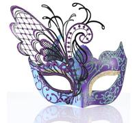 Ubauta Maschera veneziana da donna con farfalla in metallo, con strass, per feste in maschera, feste in maschera, balli sexy, matrimoni (farfalla blu e viola)
