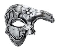 Ubauta Maschera veneziana in metallo steampunk, da cyborg, color argento, per feste in costume di Halloween, fantasma dell'opera, ballo del Mardi Gras