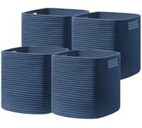 UBBCARE Set di 4 cestini portaoggetti, 28 x 26 x 26 cm, in corda di cotone, per scaffali, giocattoli, libri, cubi con manici, cestino portaoggetti intrecciato per organizzare, blu navy