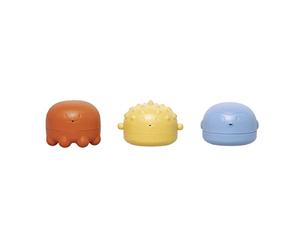 Ubbi Set di 3 giocattoli da bagno, accessori per il bagnetto del bambino, giocattoli acquatici per il bagno del bambino, gioco temporale, arancione, giallo e blu